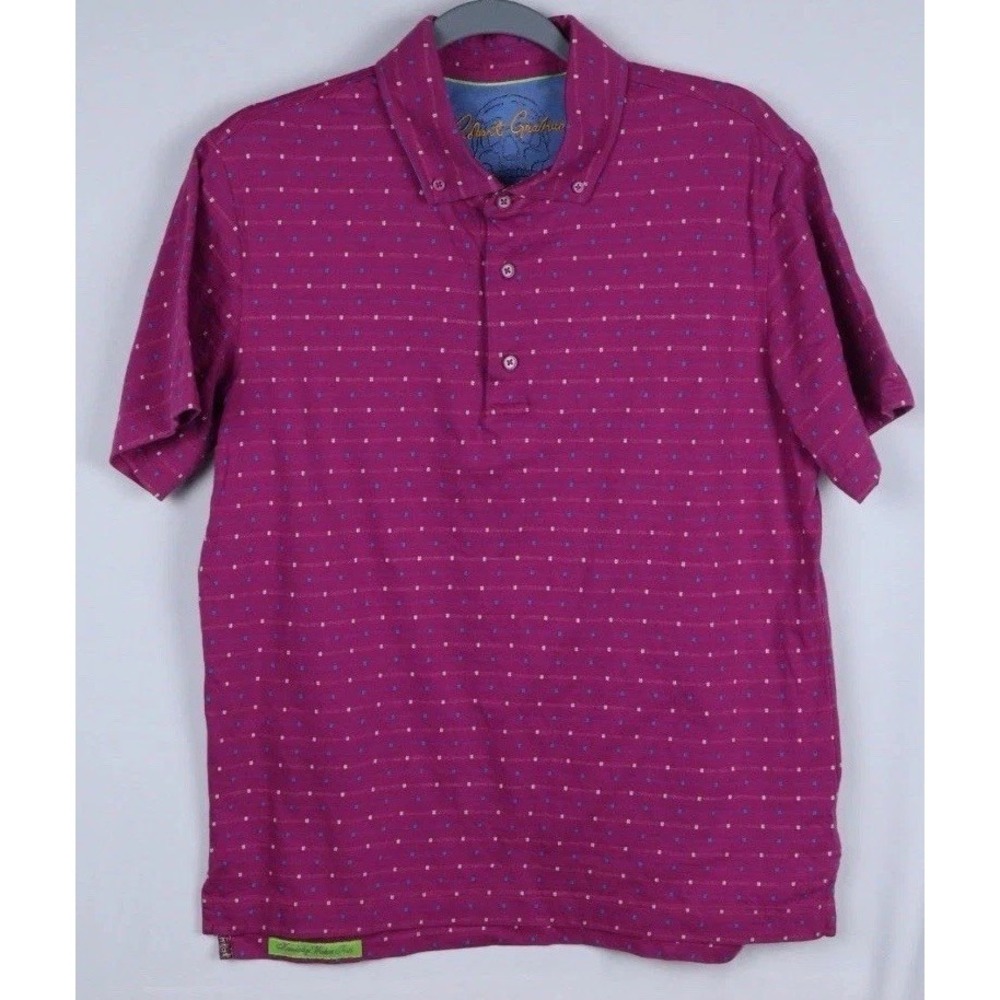 Robert Graham Classic Fit Pink‎ Fuschia Blue White Geometric Polo Small